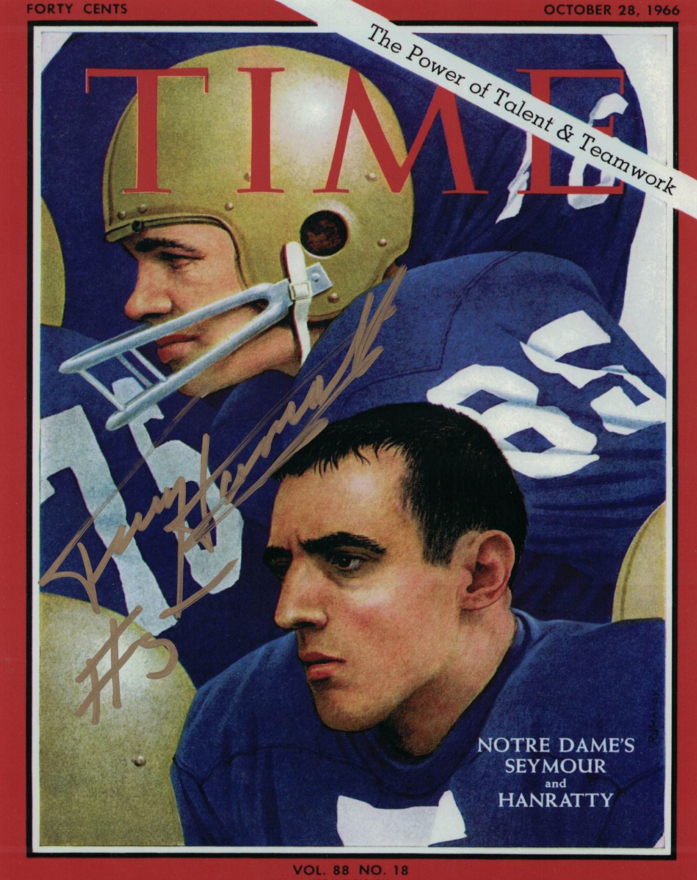 Terry Hanratty Autographed Notre Dame Fighting Irish Time 8x10 Photo