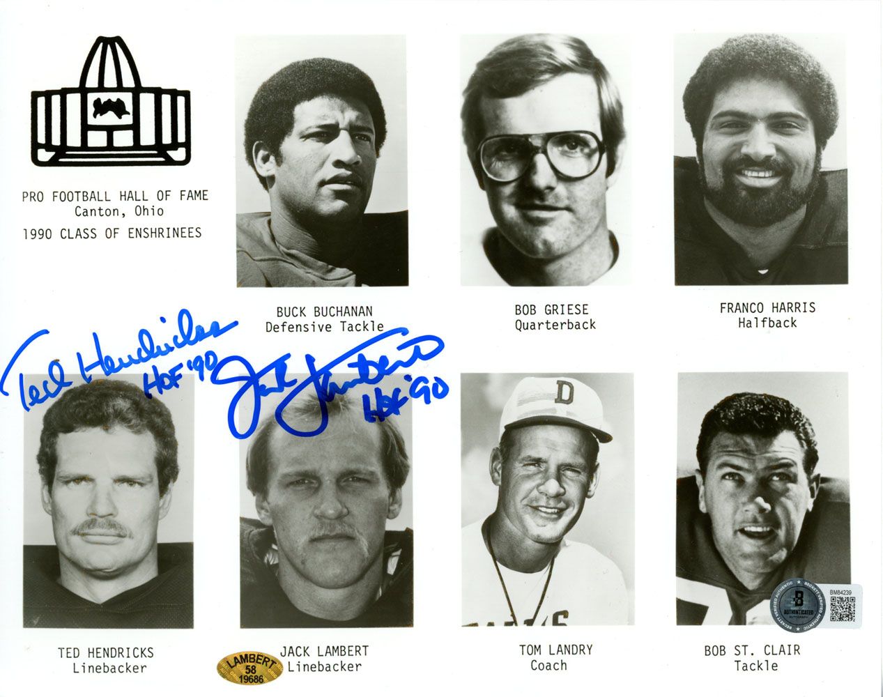 Jack Lambert &amp; Ted Hendricks Signed Hall Of Fame 8x10 Photo Beckett 45556