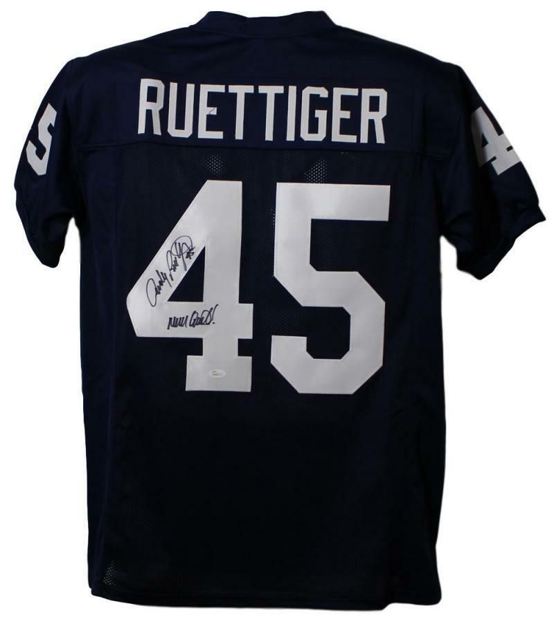 Rudy Ruettiger Autographed Notre Dame Blue XL Jersey Never Quit JSA