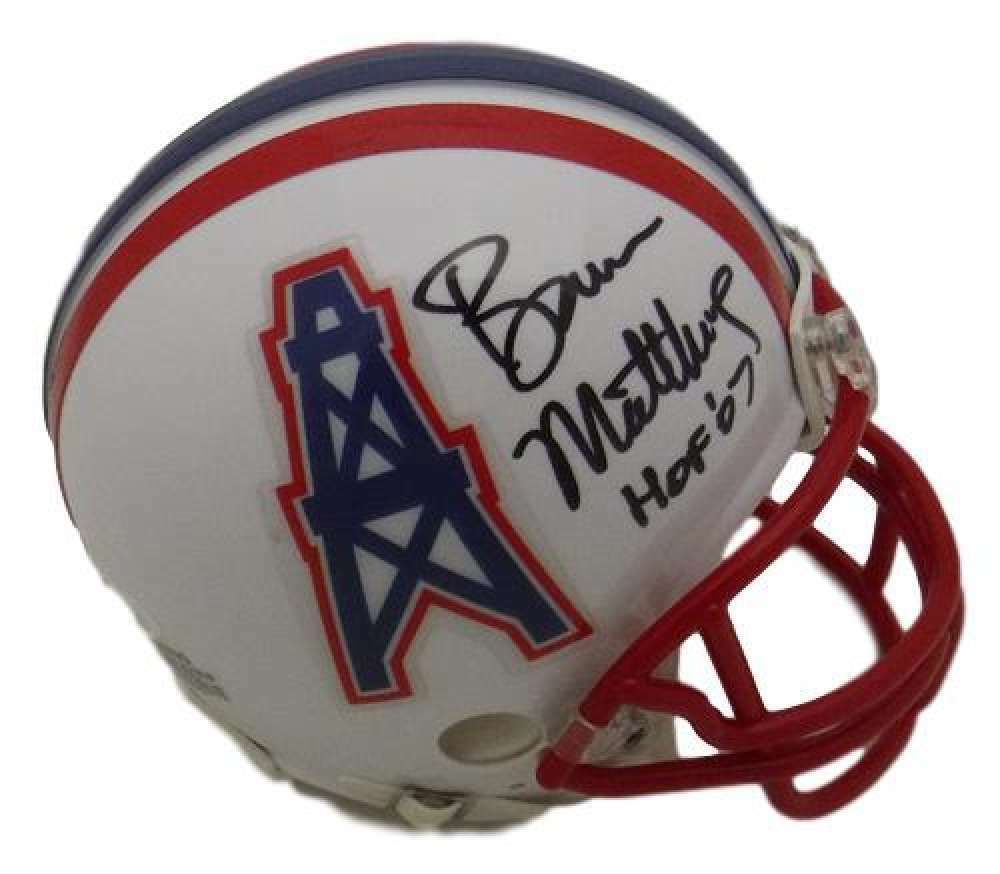 Bruce Matthews Autographed Houston Oilers Mini Helmet HOF (in Black) JSA