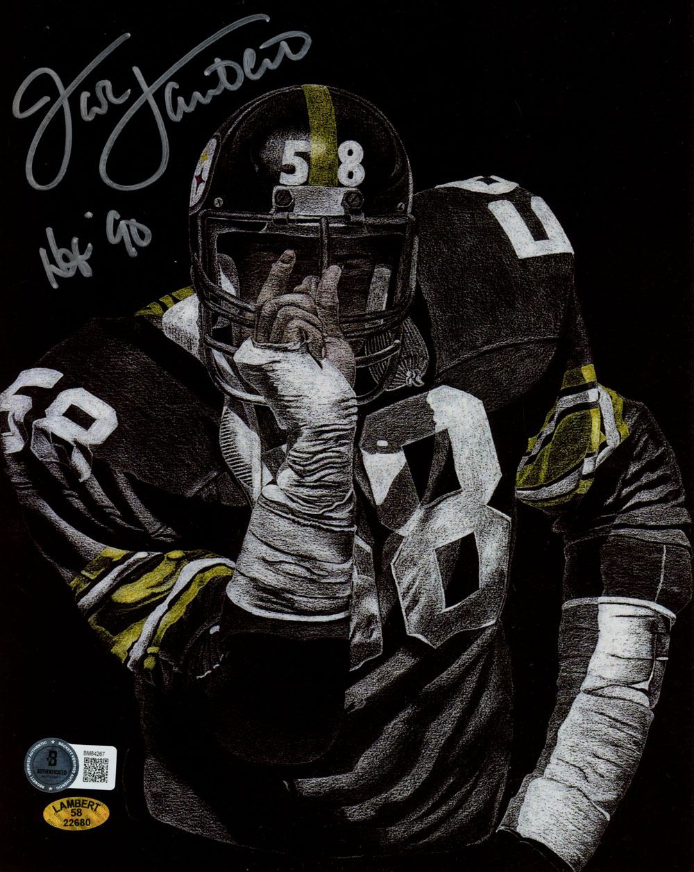 Jack Lambert Signed Pittsburgh Steelers 8x10 Photo HOF Beckett 45521