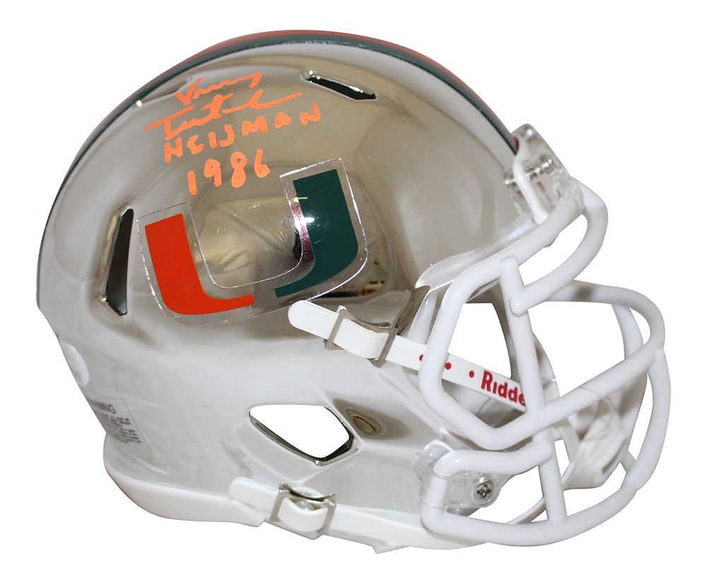 Vinny Testaverde Signed Miami Hurricanes Chrome Mini Helmet Heisman JSA
