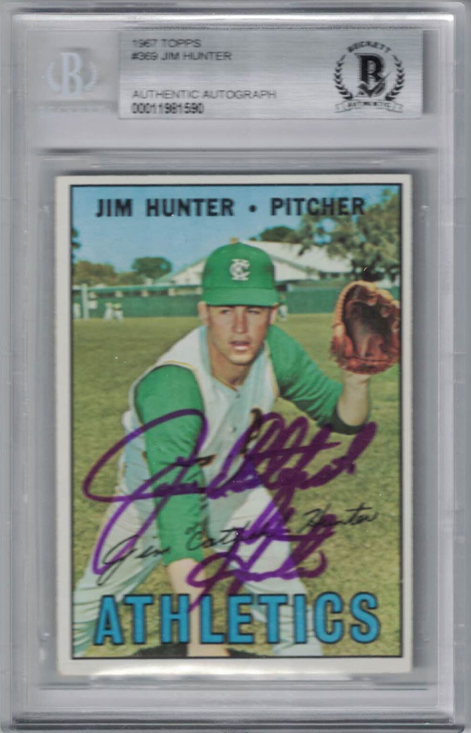 Jim Catfish Hunter Signed Kansas City Athletics 1967 Topps #369 Card BAS