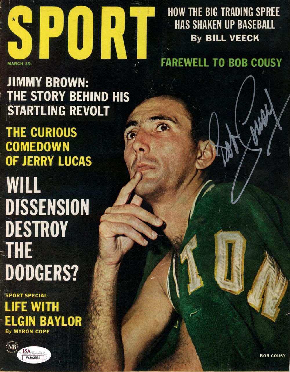 Bob Cousy Autographed/Signed March 1963 Sport Magazine JSA