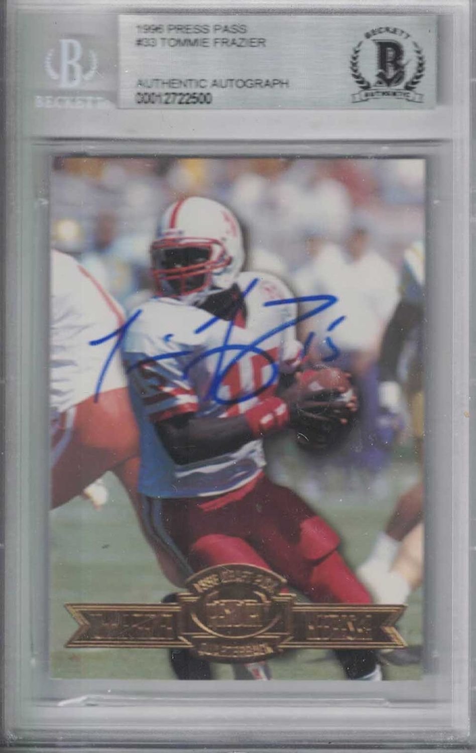Tommie Frazier Signed Nebraska 1996 Press Pass Rookie Card BAS Slabbed