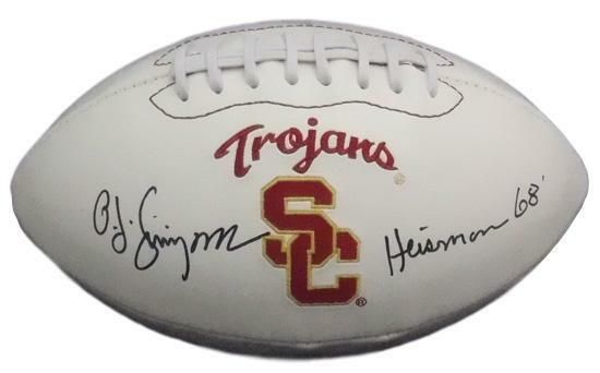 OJ Simpson Autographed USC Trojans White Logo Football Heisman 68 JSA