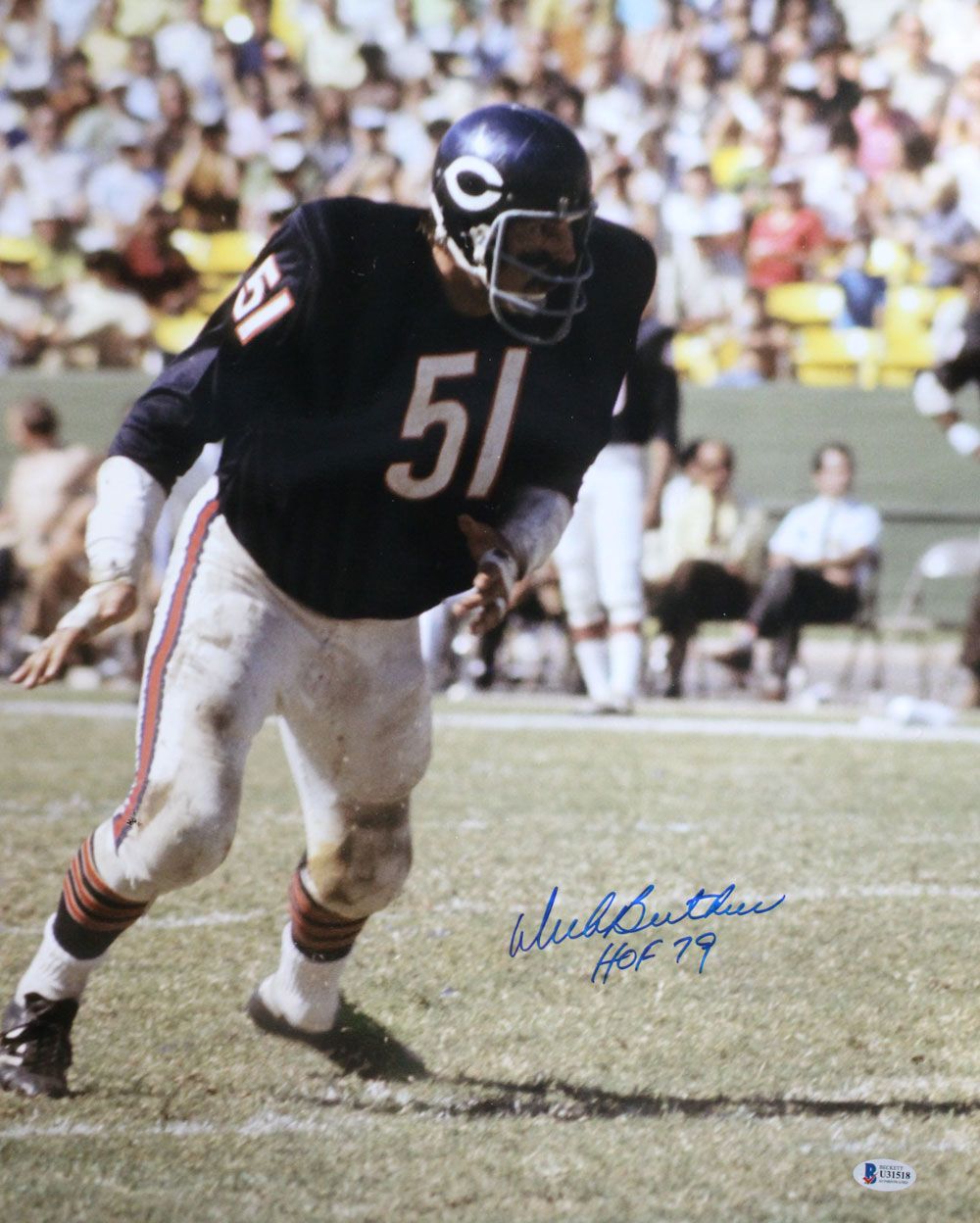 Dick Butkus Autographed/Signed Chicago Bears 16x20 Photo HOF BAS