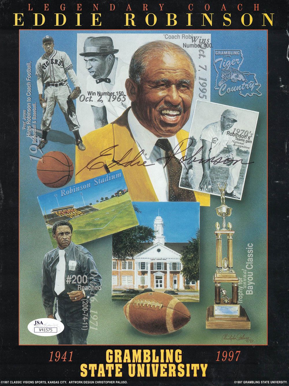 Eddie Robinson Autographed/Signed Grambling State Tigers 8x10 Art Print JSA
