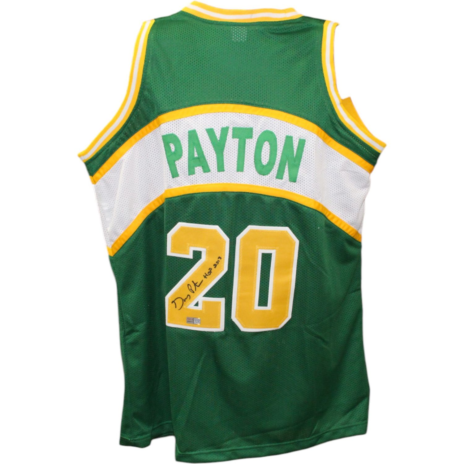 Gary Payton Autographed/Signed Pro Style Green Jersey HOF TRI