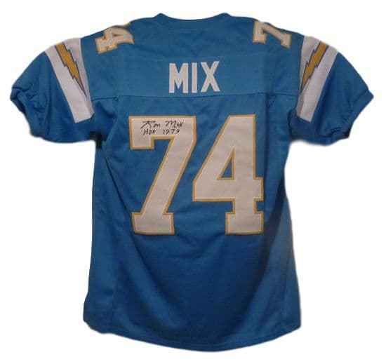 Ron Mix Autographed San Diego Chargers light blue size XL jersey w/HOF 1979