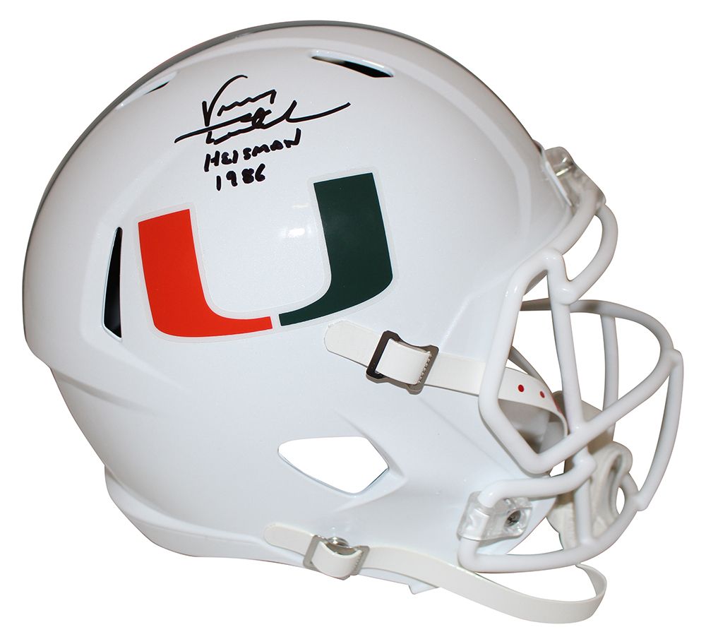 Vinny Testaverde Signed Miami Hurricanes White Replica Helmet Heisman JSA
