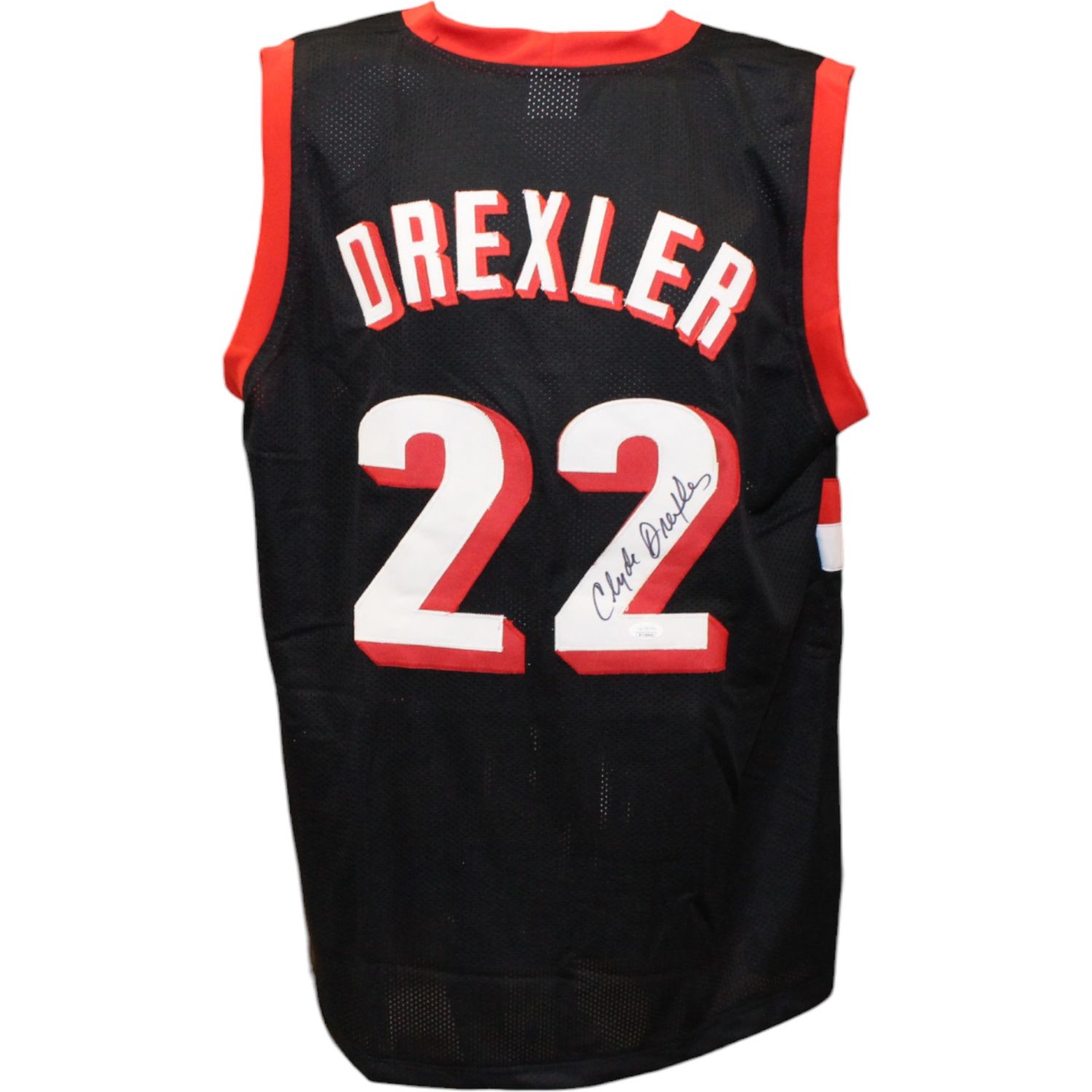 Clyde Drexler Autographed/Signed Pro Style Black Jersey JSA