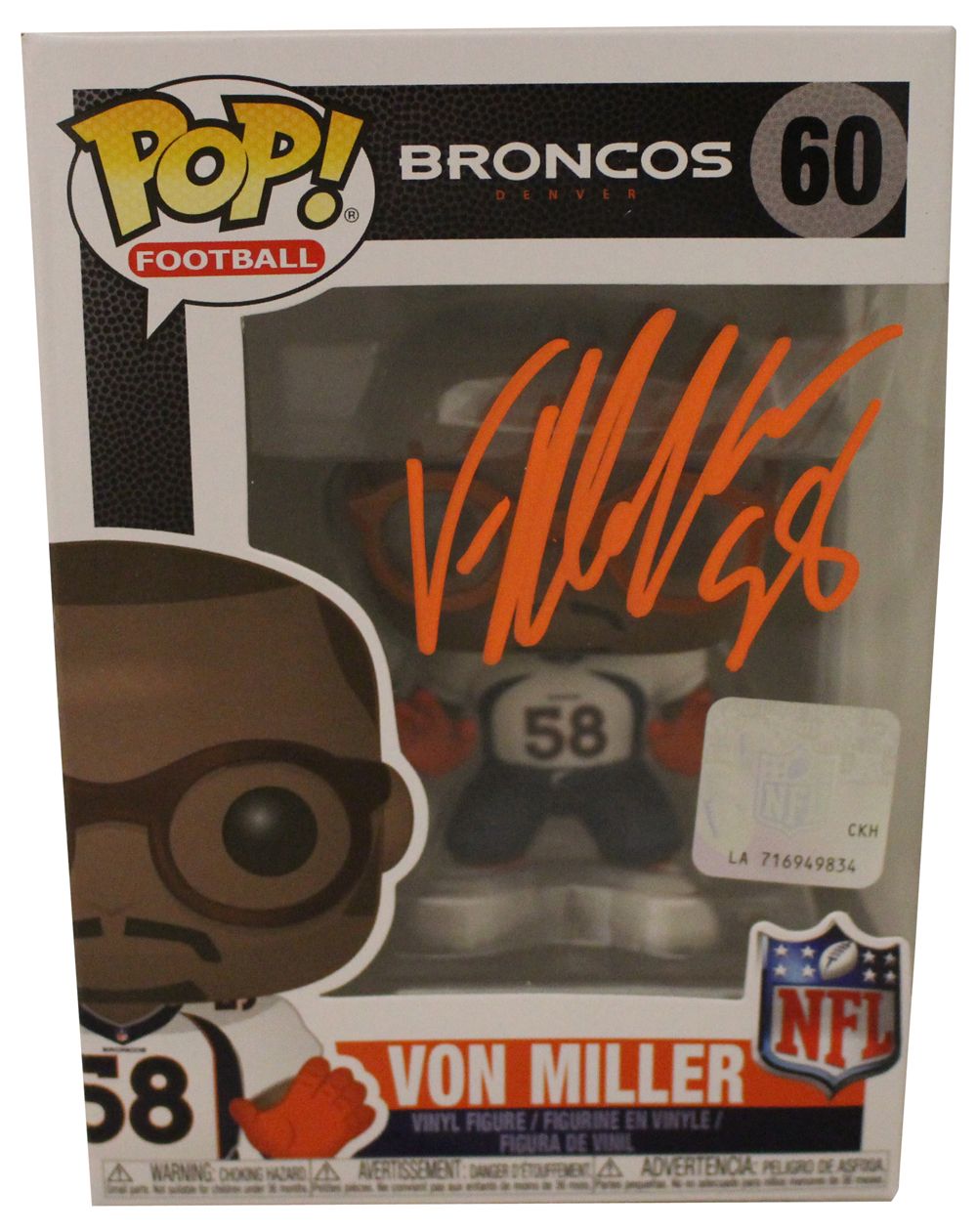 Von Miller Autographed/Signed Denver Broncos NFL Funko Pop #60 JSA