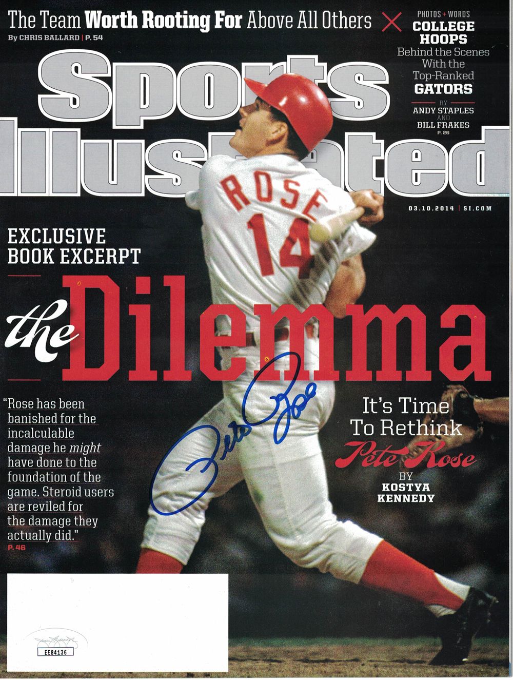 Pete Rose Autographed Cincinnati Reds Sports Illustrated 3/10/2014 JSA