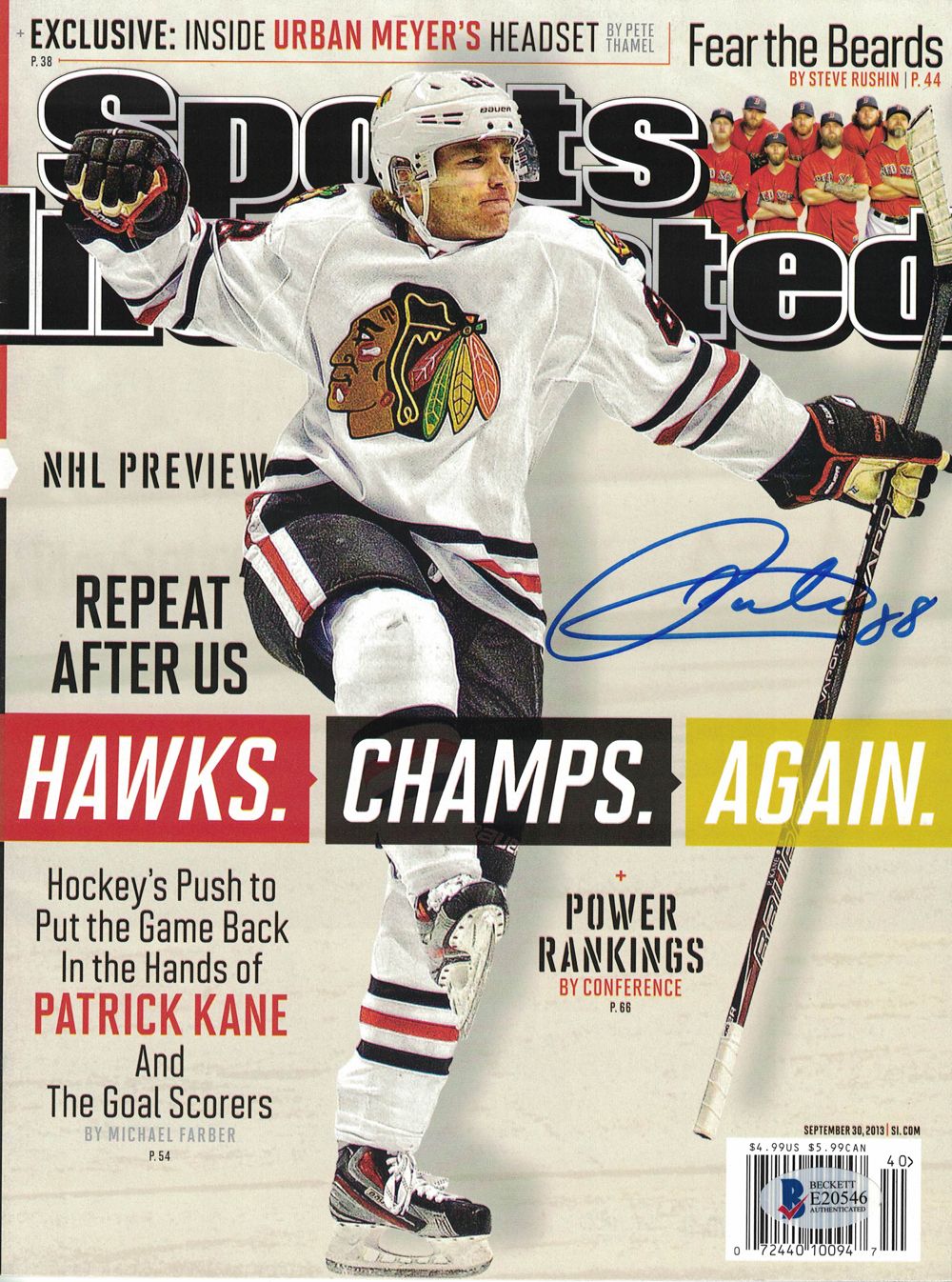 Patrick Kane Signed Chicago Blackhawks Sports Illustrated 9/30/13 BAS