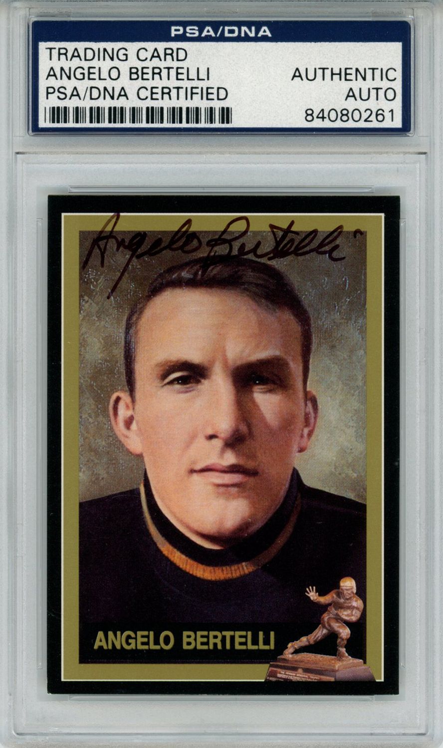 Angelo Bertelli Autographed 1991 Downtown Athletic Club #9 Card PSA Slab