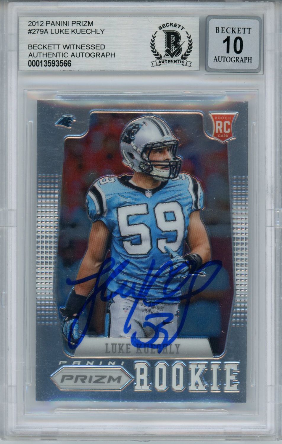 Luke Kuechly Signed 2012 Panini Prizm #279A Rookie Card Beckett 10 Slab