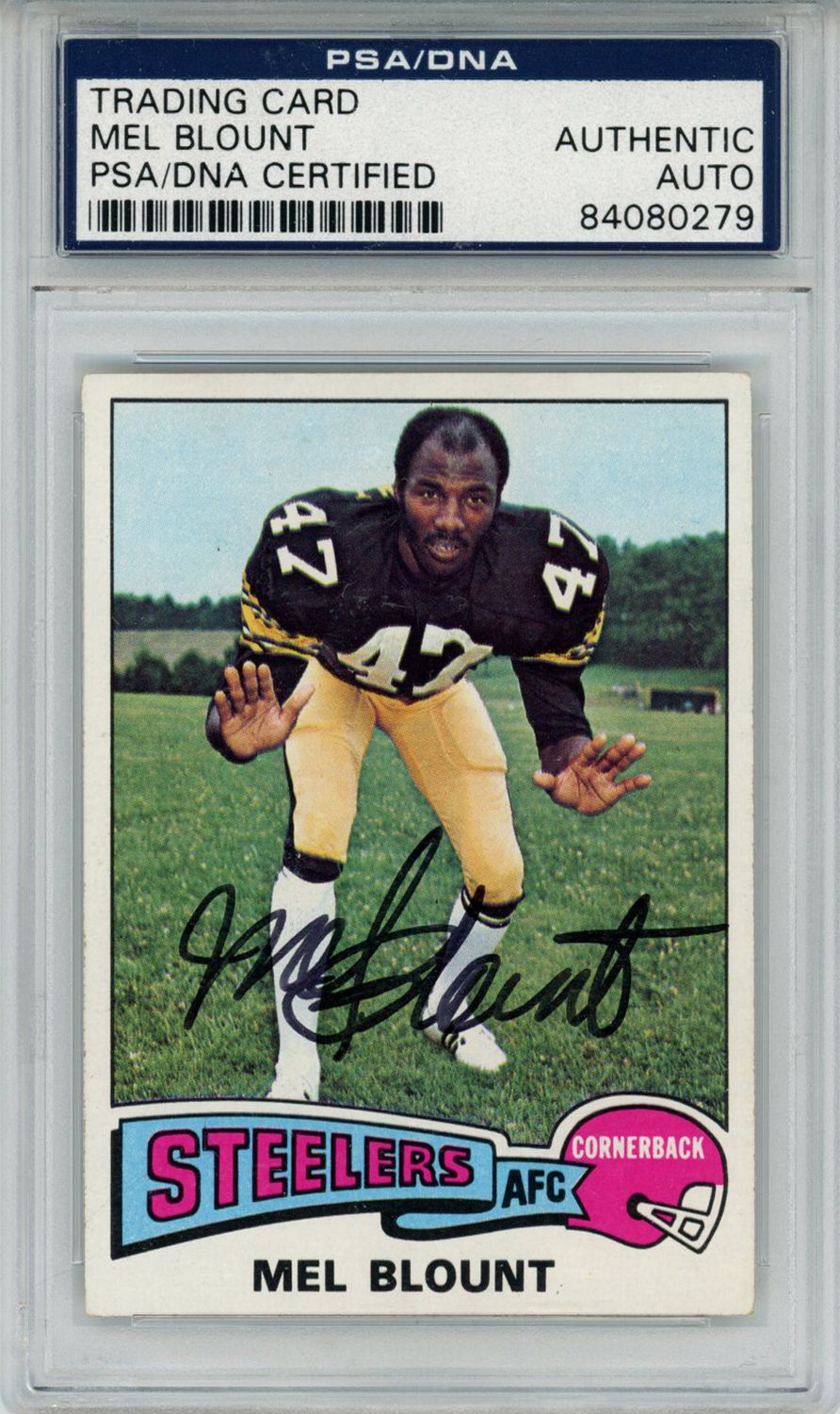 Mel Blount Autographed 1975 Topps #12 Trading Card PSA Slab