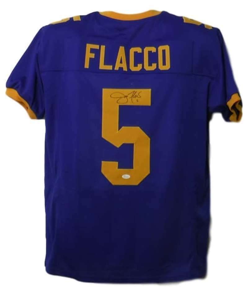 Joe Flacco Autographed Delaware Blue Hens Size XL Blue Jersey JSA