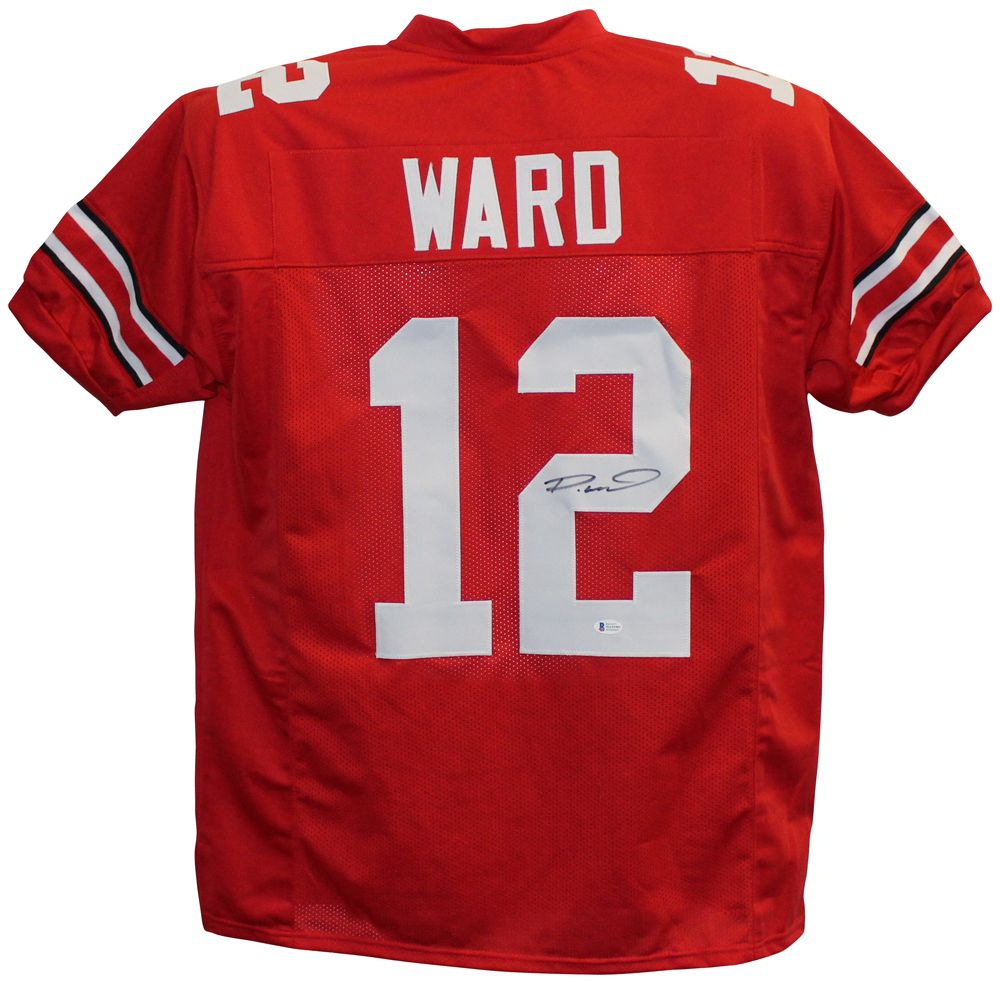 Denzel Ward Autographed/Signed College Style Red XL Jersey JSA