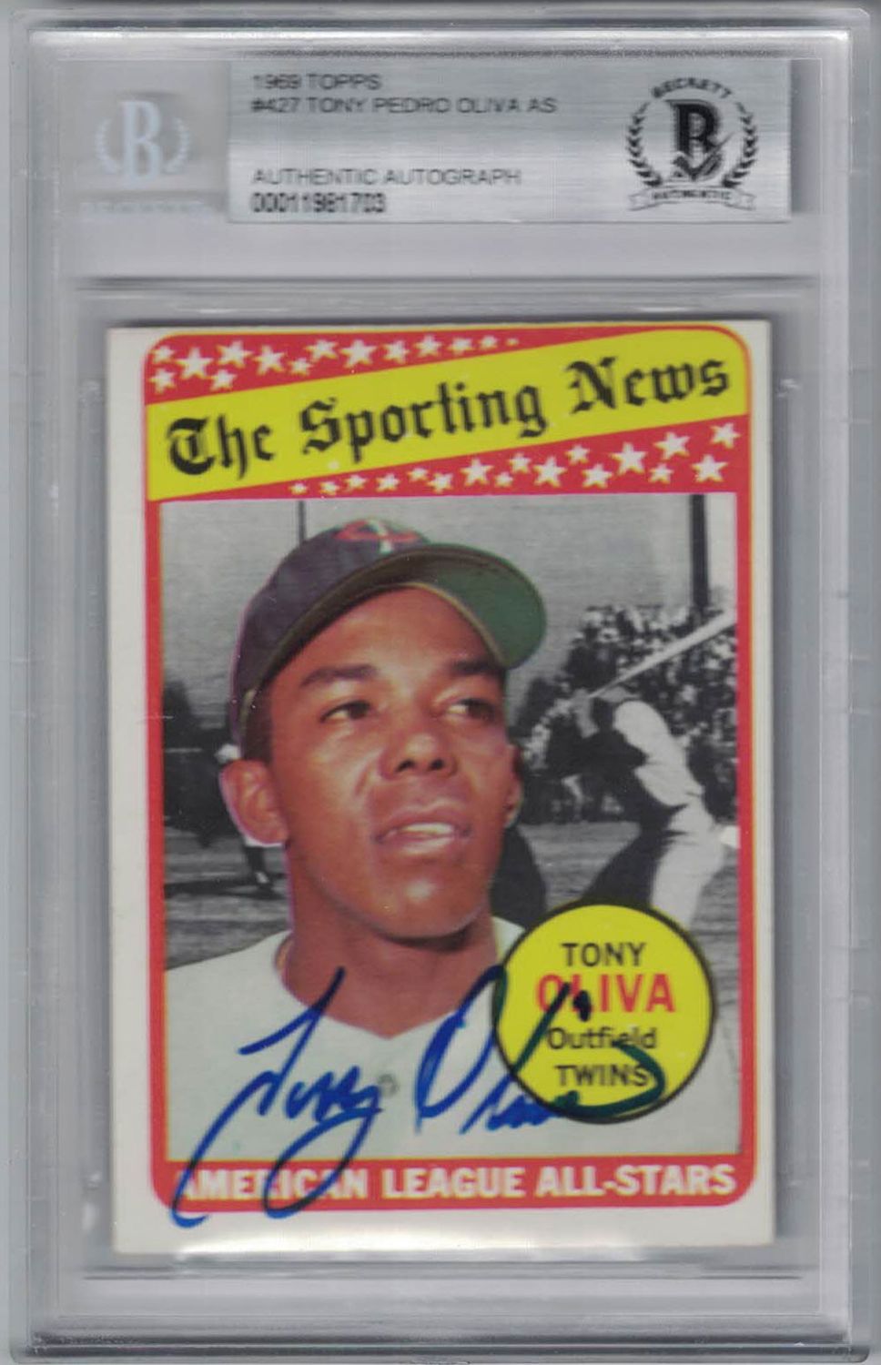 Tony Oliva Signed Minnesota Twins 1969 Topps Sporting News Card BAS