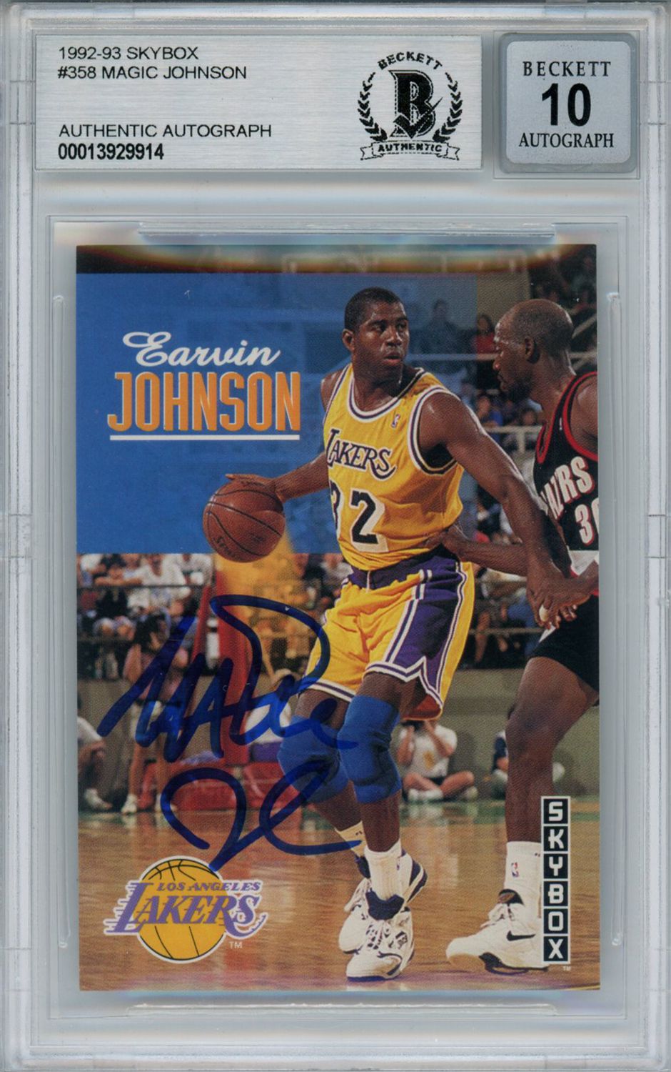 Magic Johnson Signed 1992-93 Skybox #358 Trading Card Beckett 10 Slab