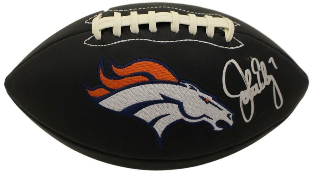 John Elway Autographed Denver Broncos Black Logo Football JSA