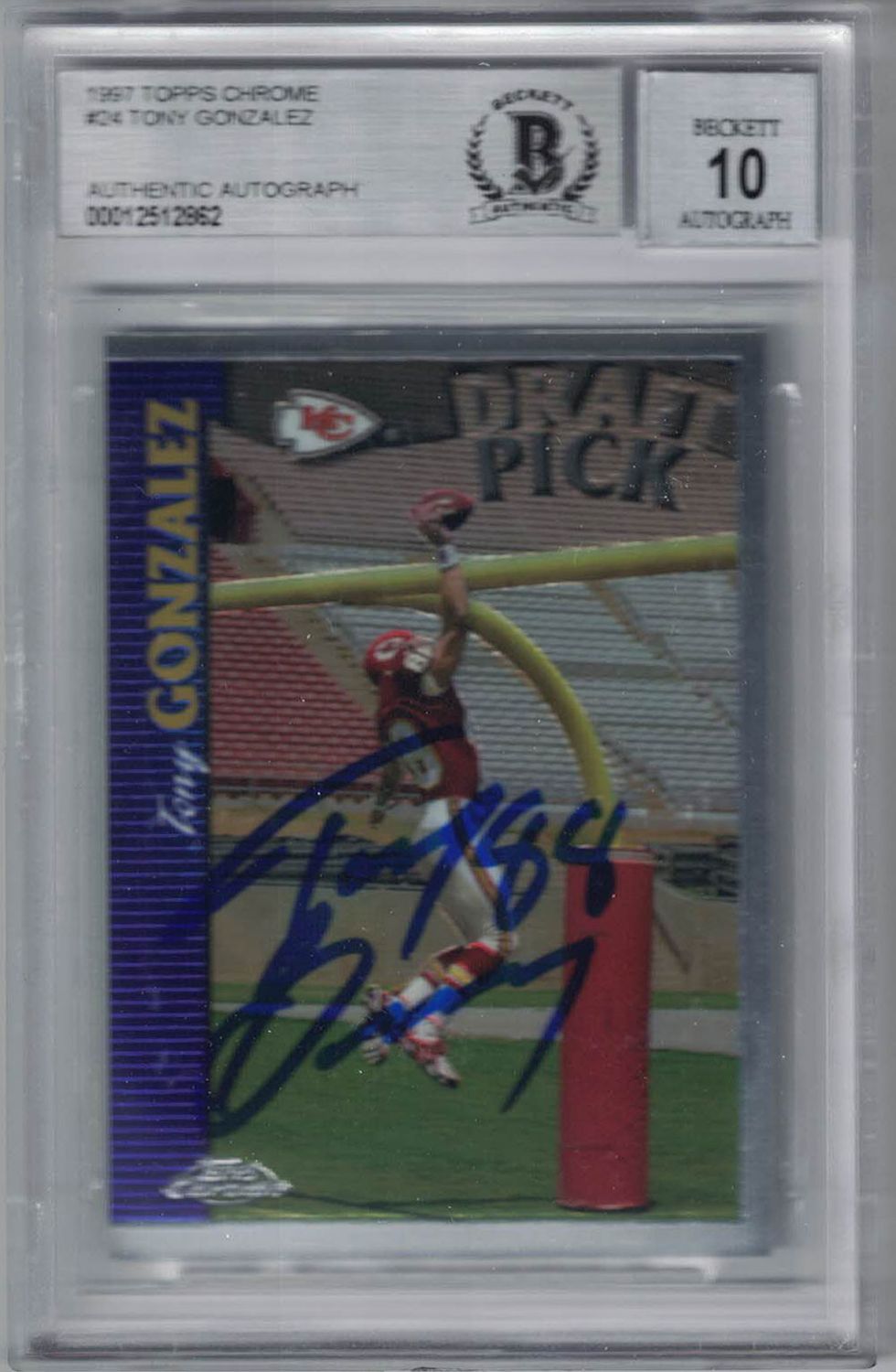 Tony Gonzalez Signed Kansas City Chiefs 1997 Topps Chrome Card BAS 10 Slab