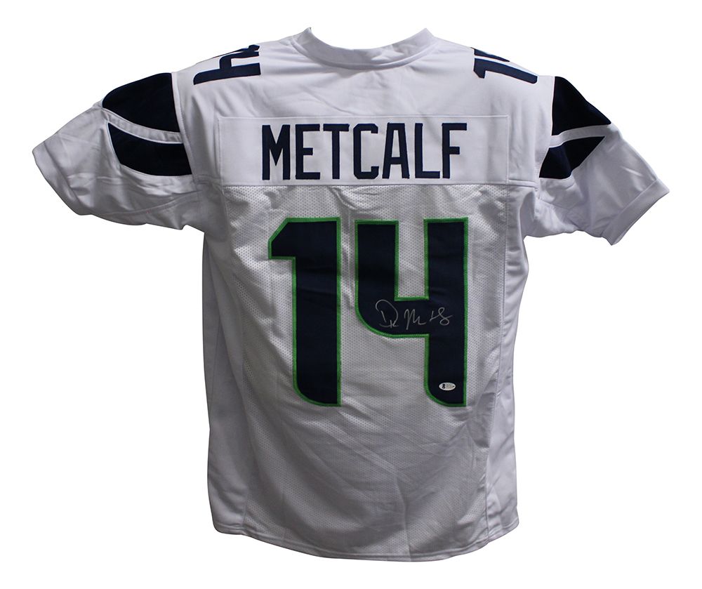 DK Metcalf Autographed/Signed Pro Style White XL Jersey BAS