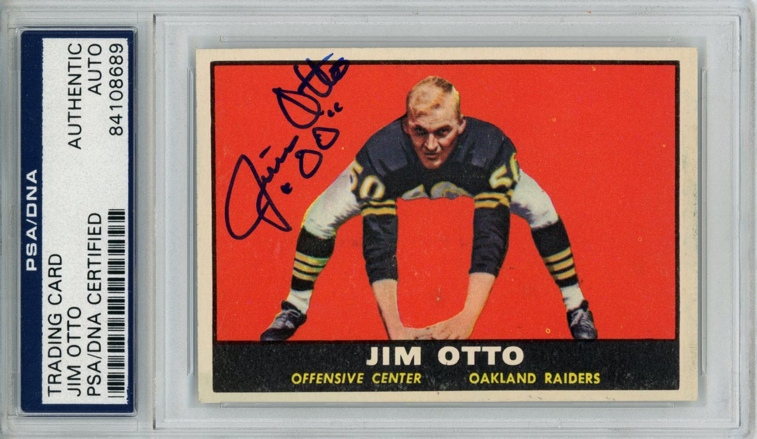 Jim Otto Autographed/Signed 1961 Topps #182 Trading Card PSA Slab