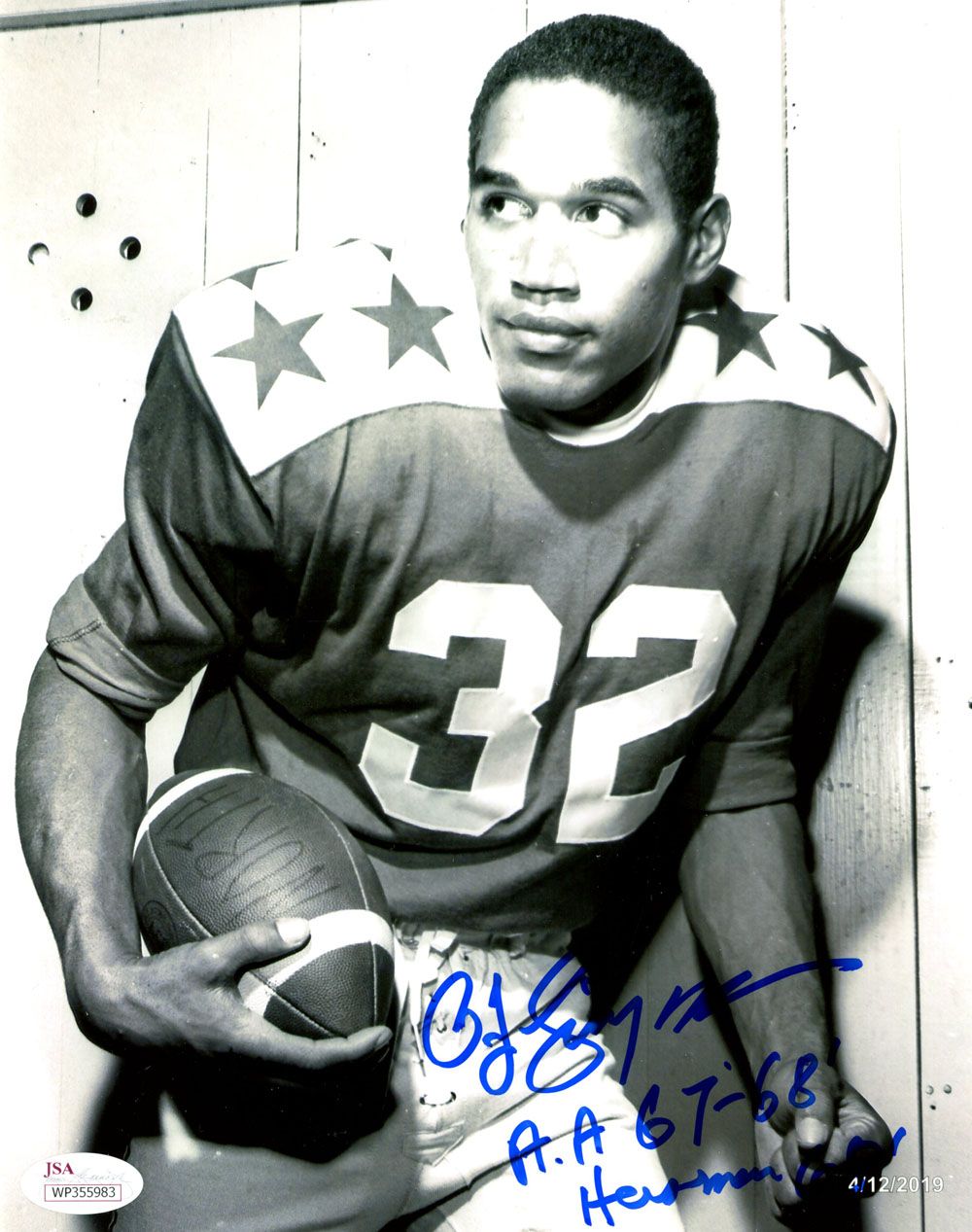 O.J. Simpson Autographed USC Trojans 8x10 Photo Heisman 68 &amp; AA 68 JSA