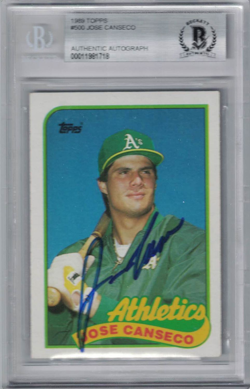 Jose Canseco Signed Oakland Athletics 1989 Topps #500 Trading Card BAS