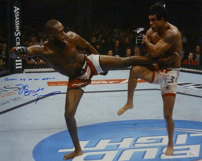 Jon Bones Jones Autographed UFC 16x20 vs Vitor Belfort w/Another Day at Office &amp; JSA