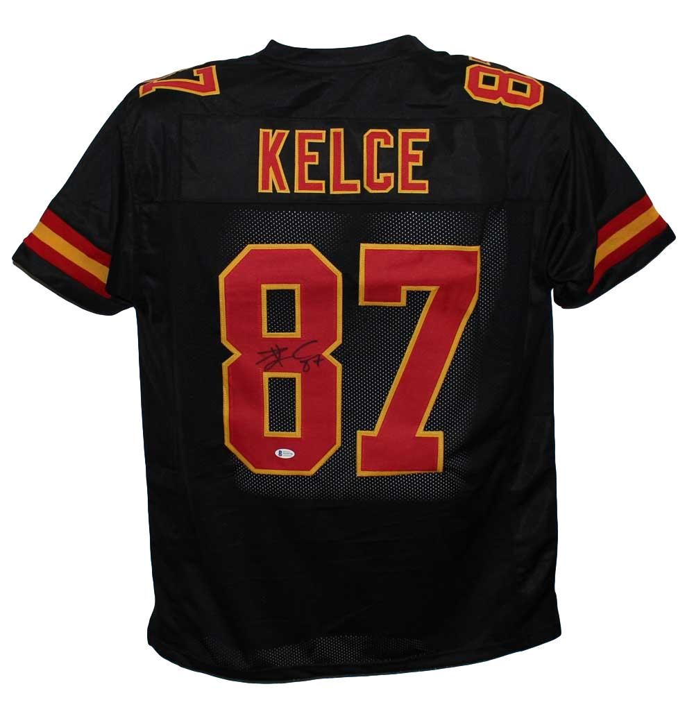 Travis Kelce Autographed/Signed Pro Style Black XL Jersey BAS