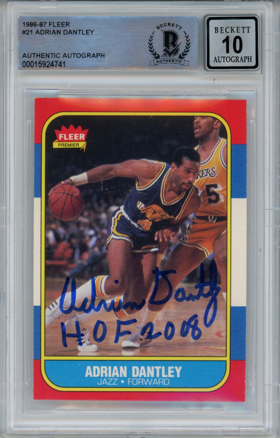 Adrian Dantley Signed 1986-87 Fleer #21 Trading Card w/HOF Beckett 10 Slab