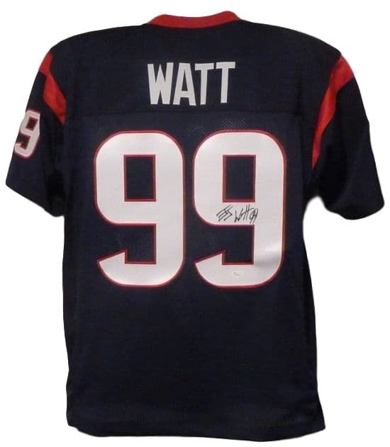 JJ Watt Autographed/Signed Pro Style Blue XL Jersey JSA