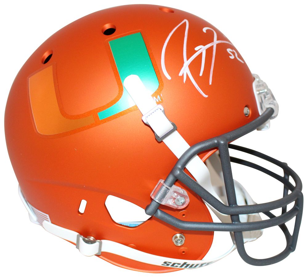Ray Lewis Autographed Miami Hurricanes Orange Schutt Replica Helmet BAS