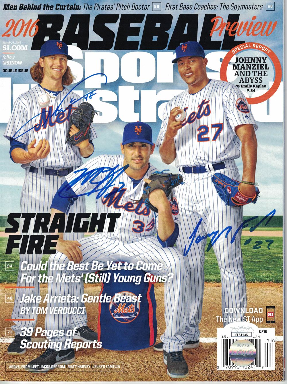 Jacob Degrom Harvey &amp; Familia Signed New York Mets Sports Illustrated JSA