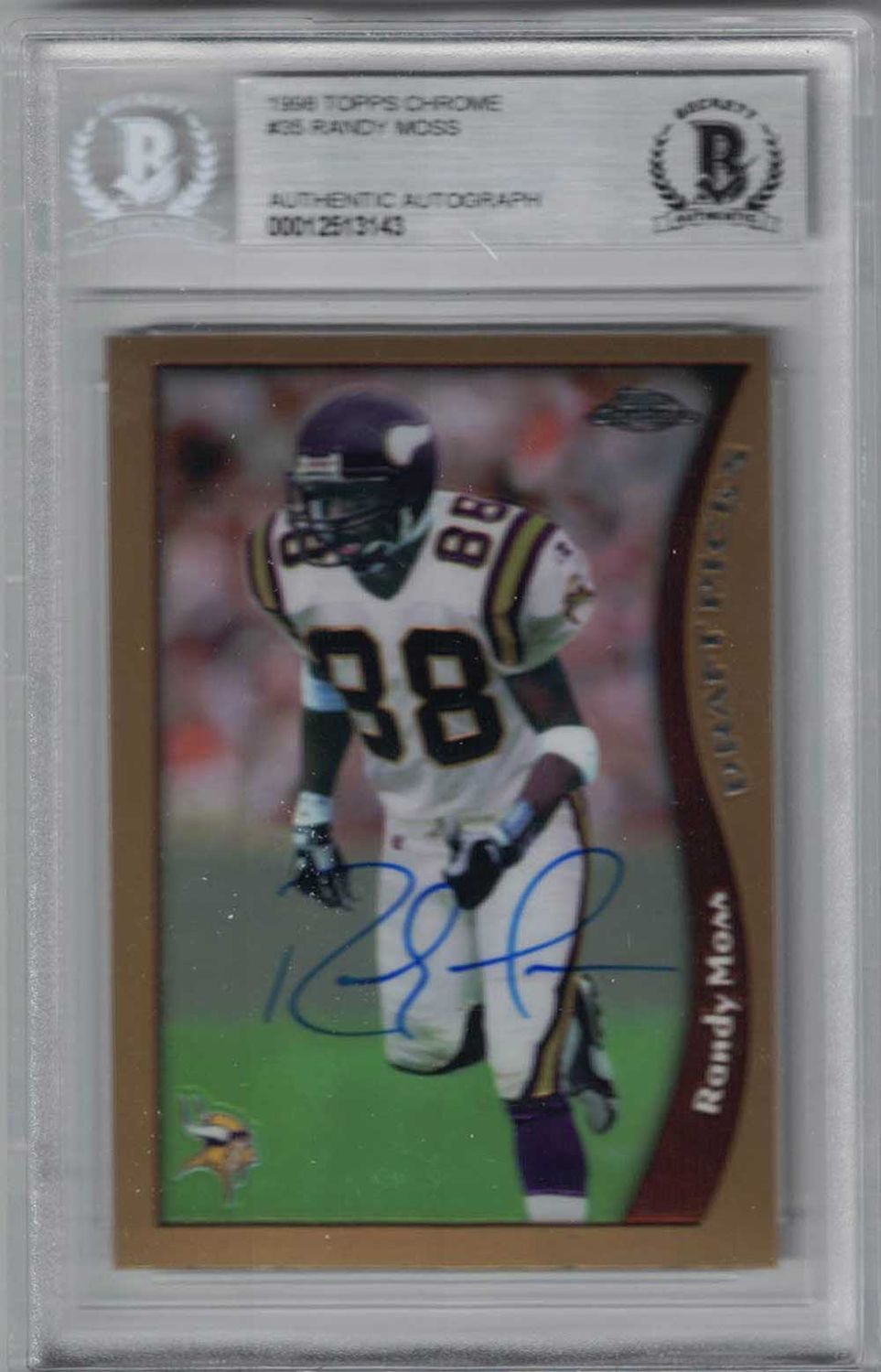 Randy Moss Autographed Vikings 1998 Topps Chrome Trading Card BAS Slab