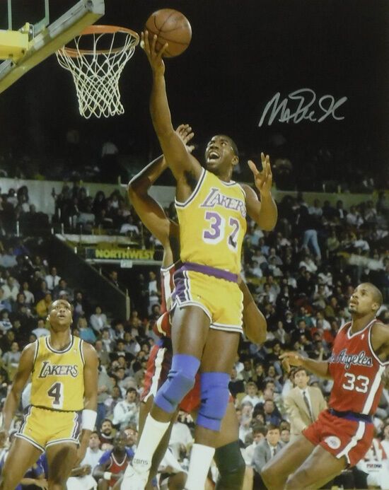 Magic Johnson Autographed Los Angeles Lakers Lay Up 16x20 Photo w/PSA/DNA