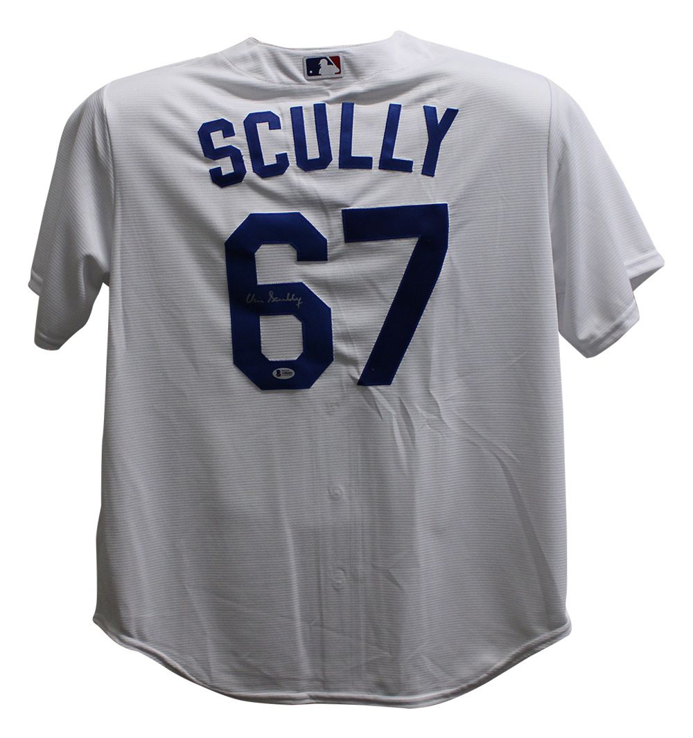 Vin Scully Autographed Los Angeles Dodgers Majestic White XL Jersey BAS