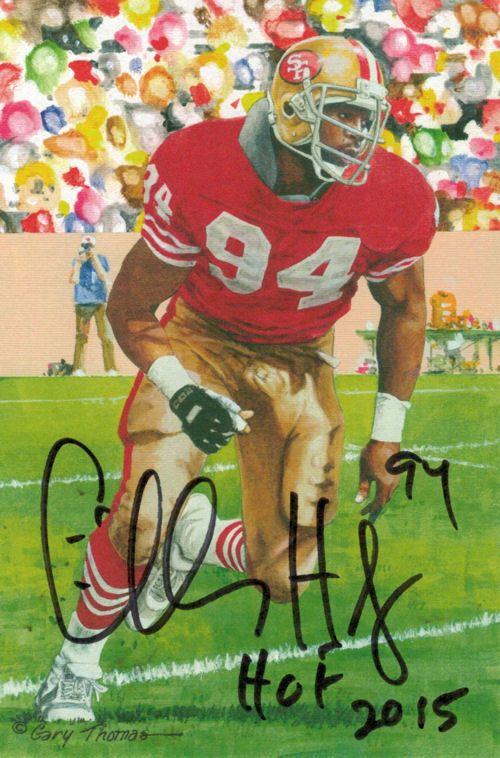 Charles Haley Autographed San Francisco 49ers Goal Line Art Card HOF (In Black)