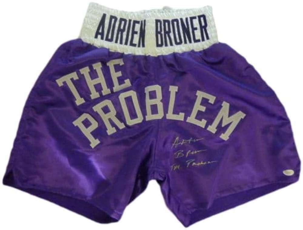 Adrien Broner Autographed Purple Boxing Trunks w/The Problem JSA