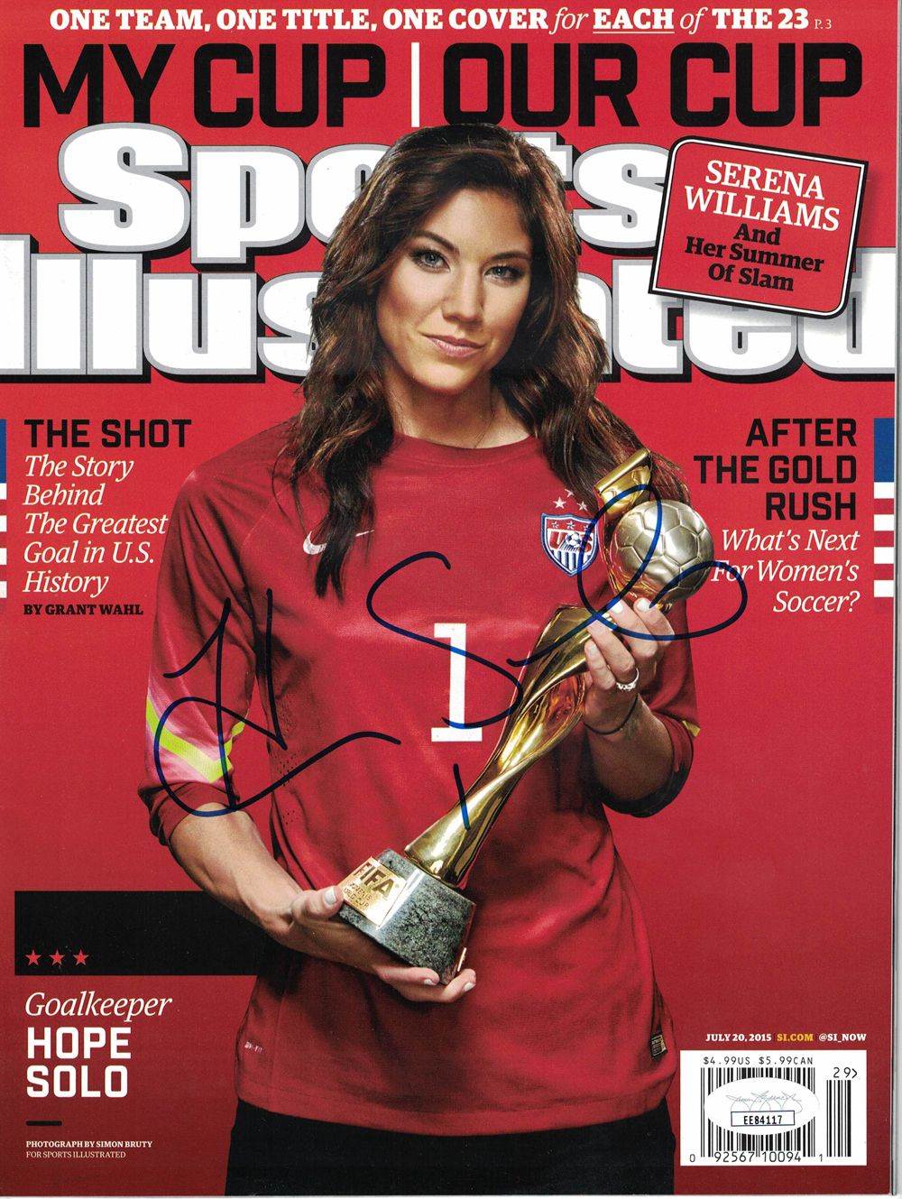 Hope Solo Autographed/Signed USA Soccer Sports Illustrated 7/20/2015 JSA
