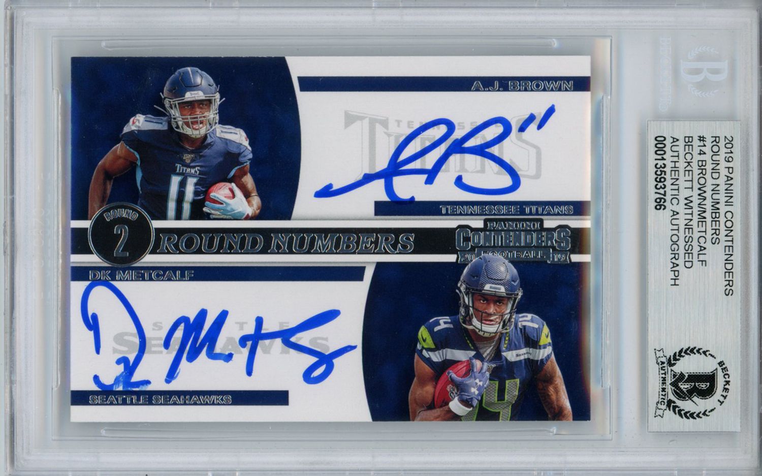 AJ Brown &amp; DK Metcalf Signed 2019 Rookie Contenders #14 Card BAS Slab