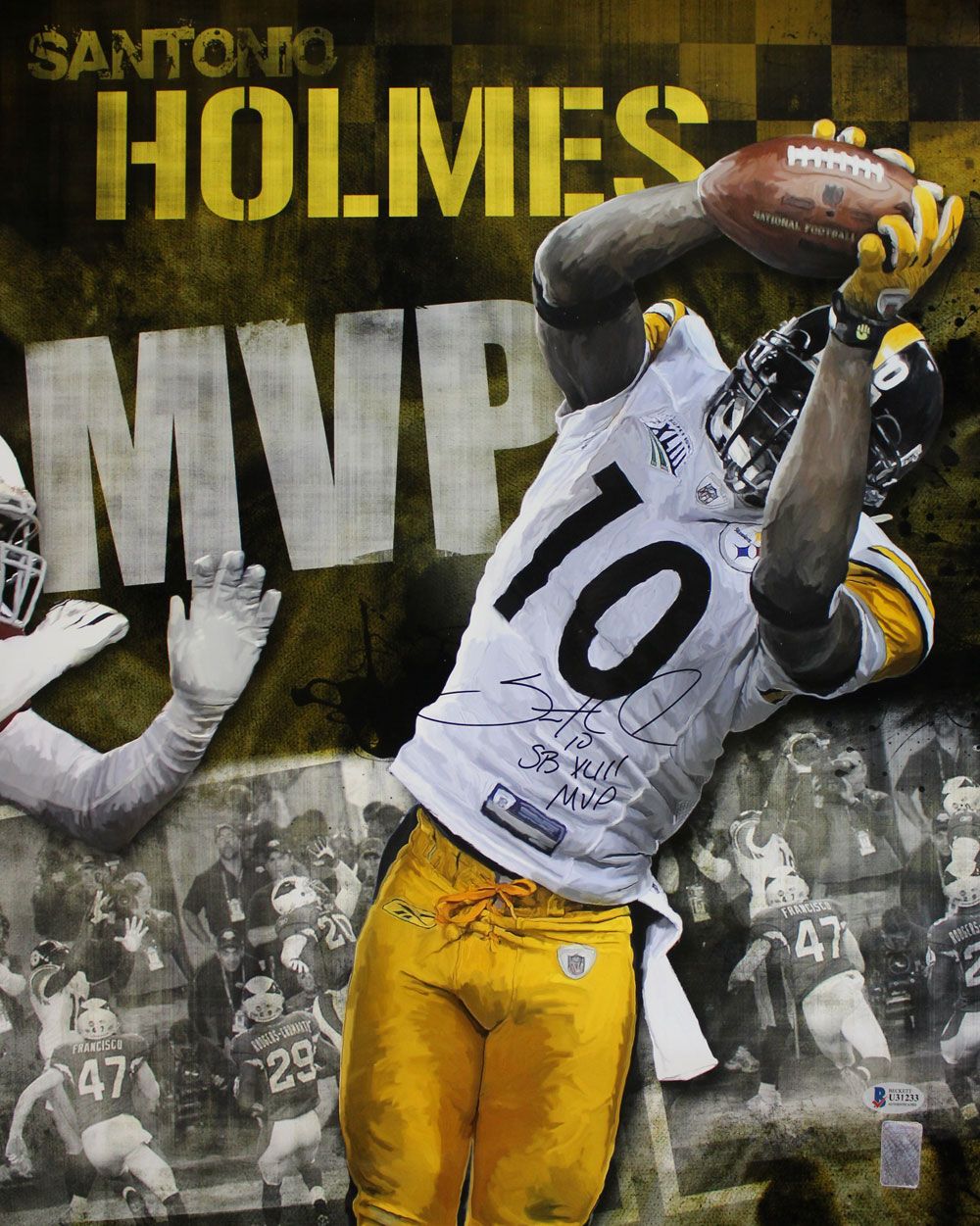 Santonio Holmes Autographed Pittsburgh Steelers 16x20 Photo SB MVP BAS