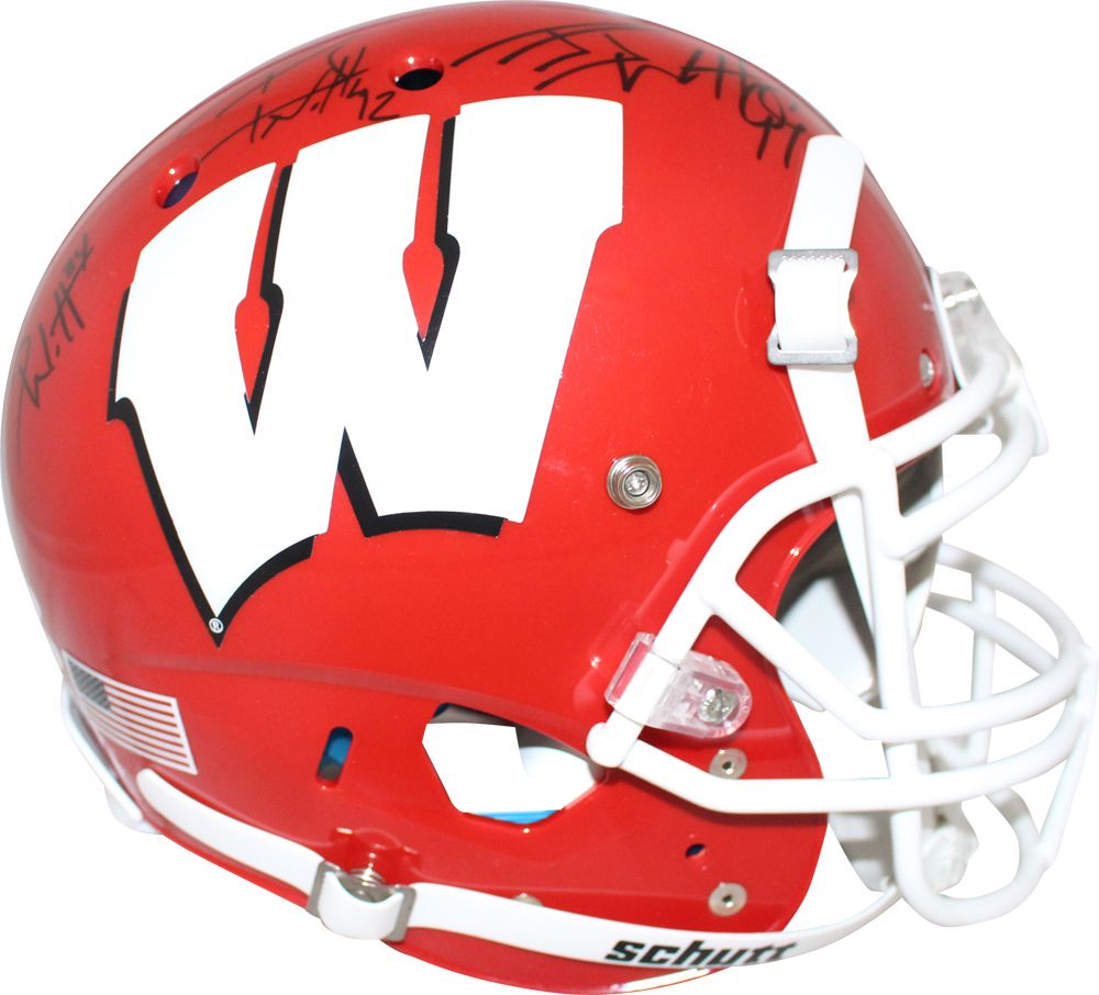 JJ Watt TJ Watt &amp; Derek Watt Signed Wisconsin Badgers Authentic Helmet JSA