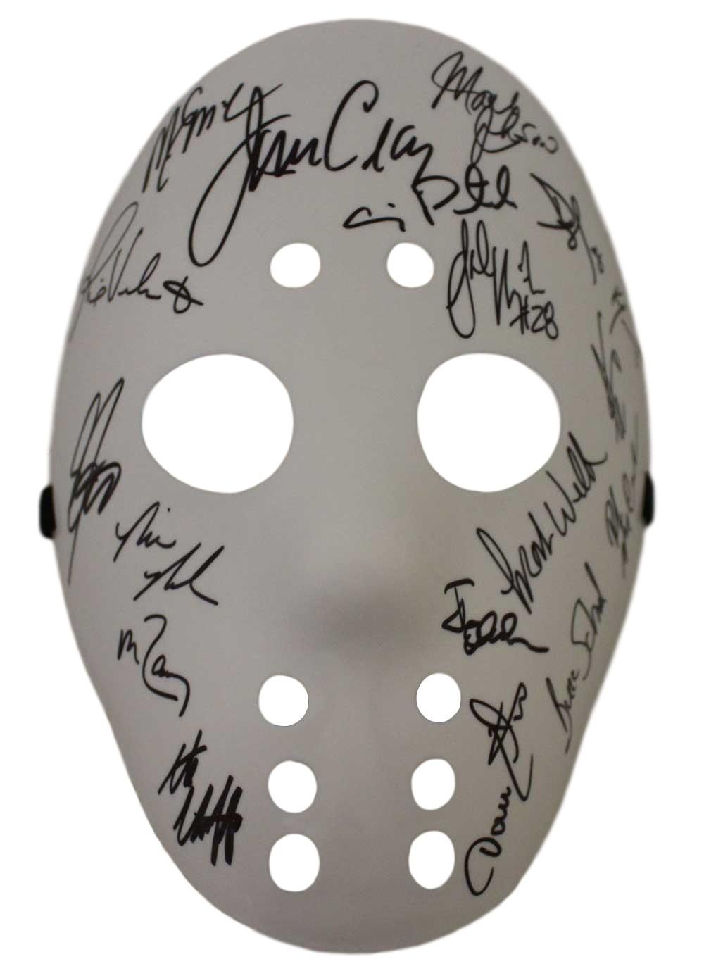 1980 USA Hockey Team Autographed/Signed White Goalie Mask 18 Sigs JSA