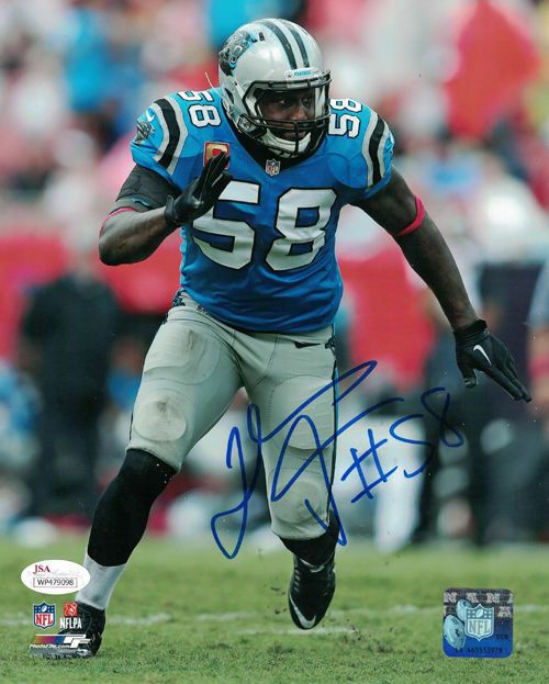 Thomas Davis Autographed Carolina Panthers 8x10 Photo Blue Rush JSA