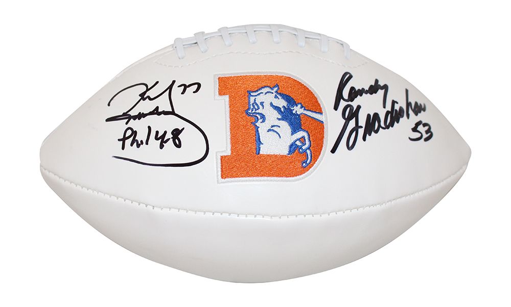 Randy Gradishar &amp; Karl Mecklenburg Signed Denver Broncos Logo Football JSA